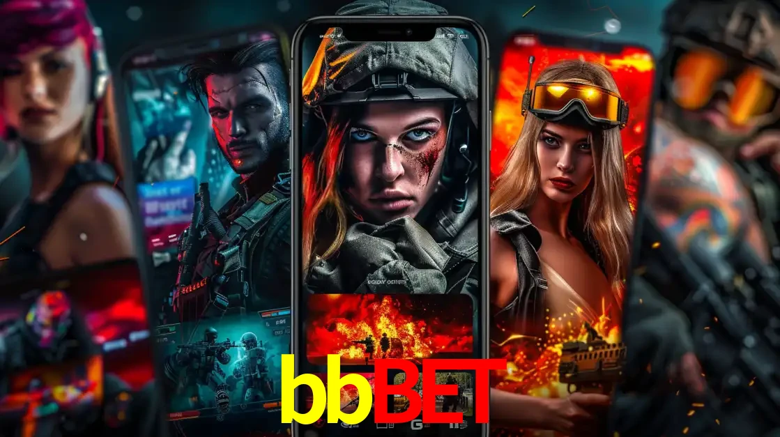 Montagem de telas de celular mostrando diversos personagens, masculinos e femininos, de um jogo de tiro, ilustrando a diversidade de equipes de e-sports para apostar no bbbet.