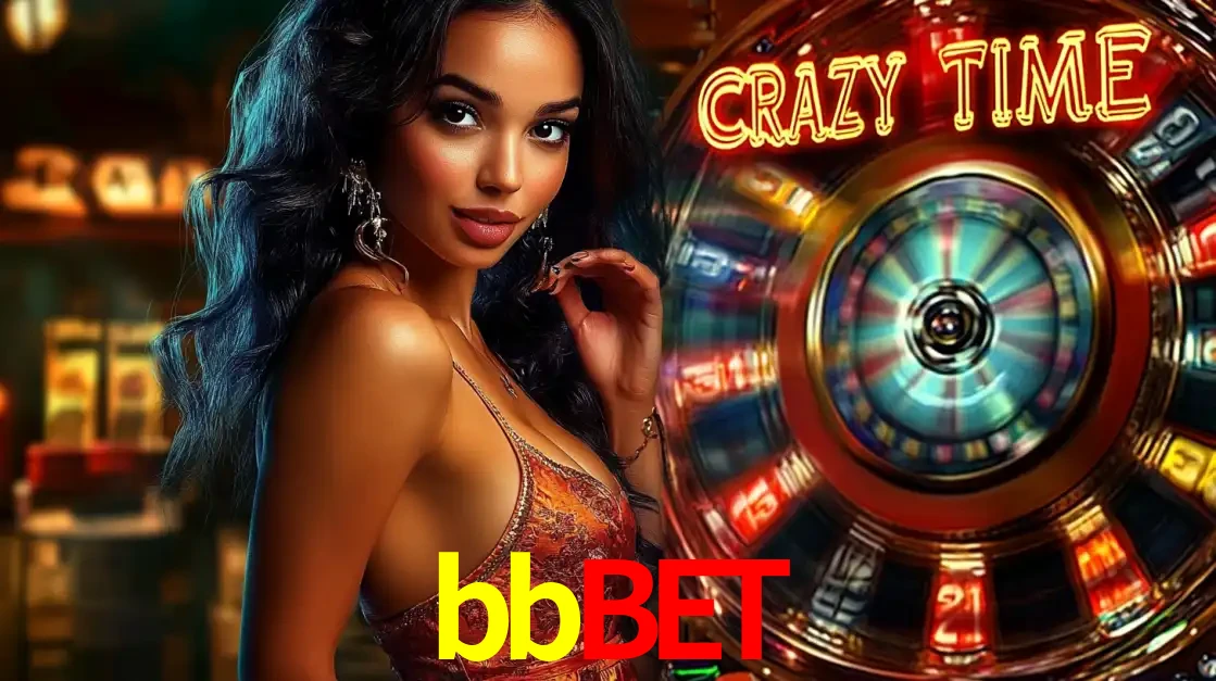Mulher elegante ao lado da vibrante roda da fortuna do jogo de cassino ao vivo Crazy Time, um dos game shows mais populares e cheios de prêmios do bbbet.