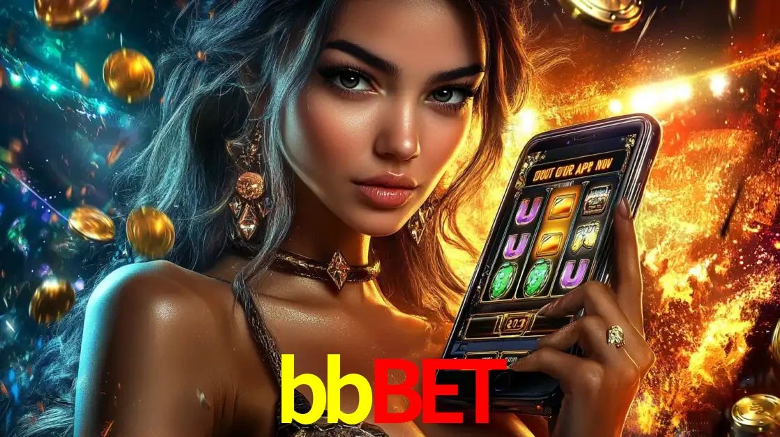 Mulher elegante mostrando um jogo de caça-níqueis em seu smartphone, destacando a experiência de cassino móvel oferecida pelo aplicativo bbbet.